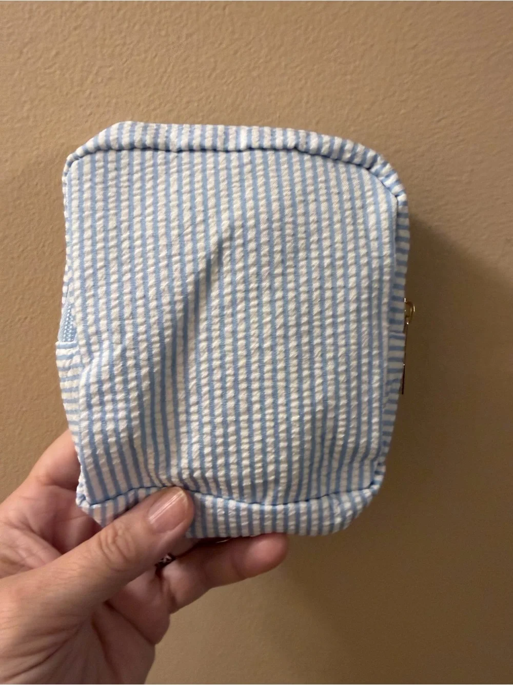 Small Blue and White Striped Cosmetic Pouch - Unbranded